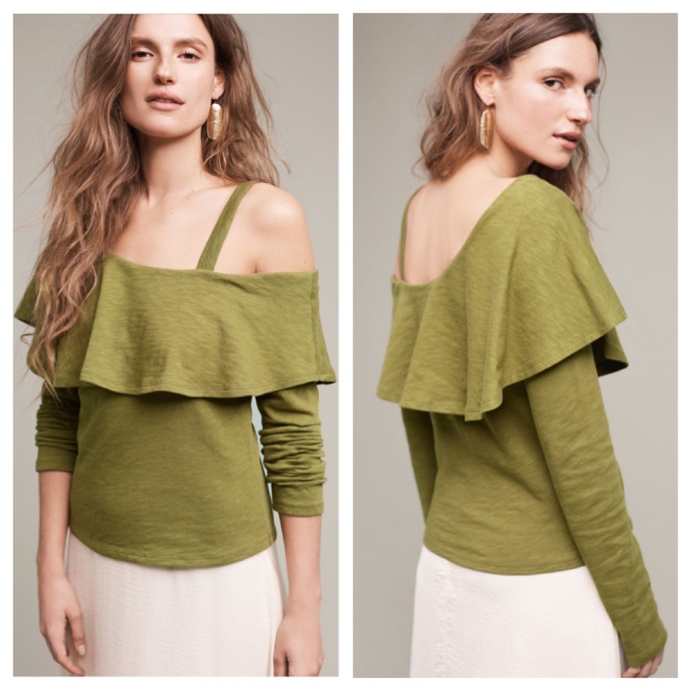 Anthropologie M Holly Asymmetrical Ruffle Top
